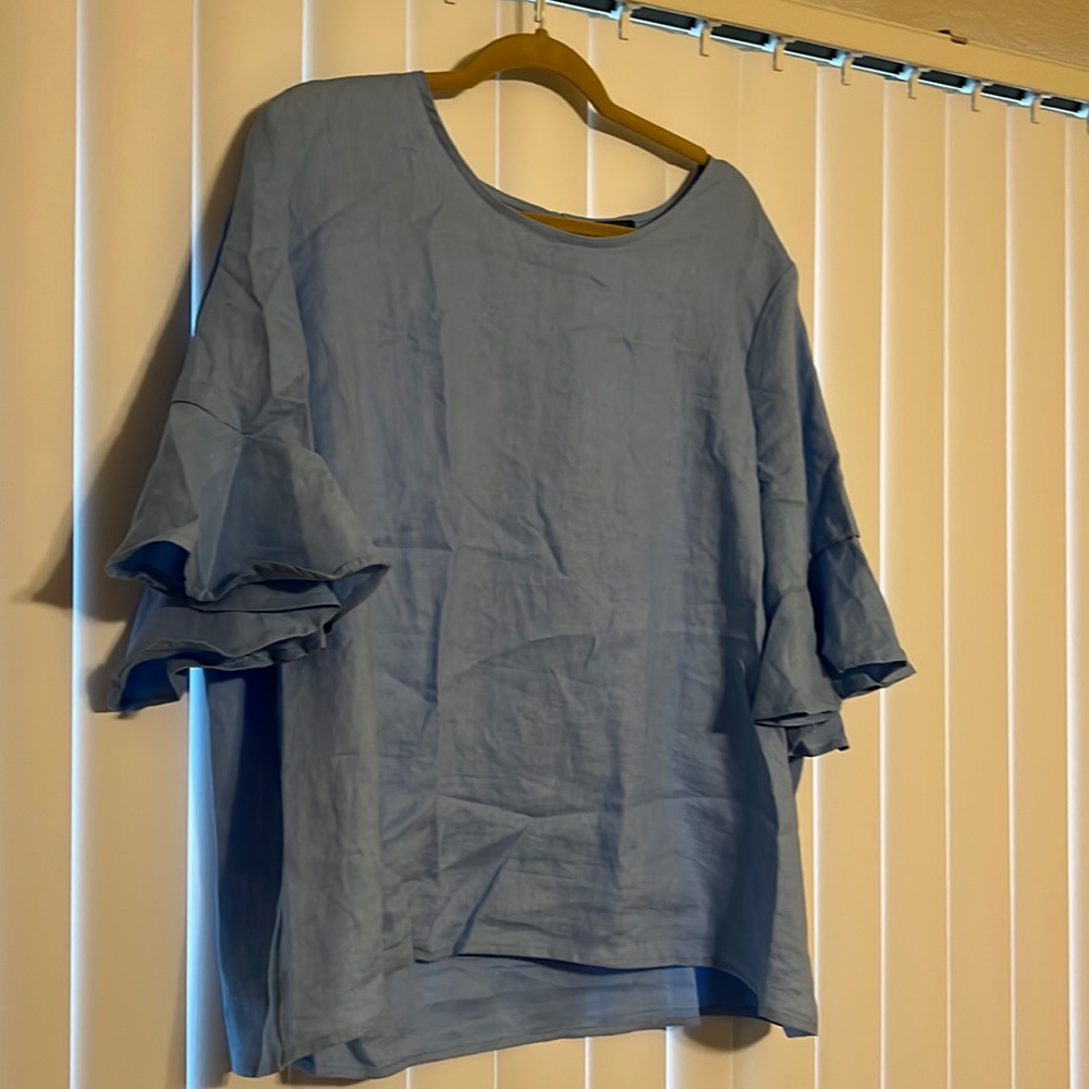 Linen Plus Size Bell Sleeve Blouse